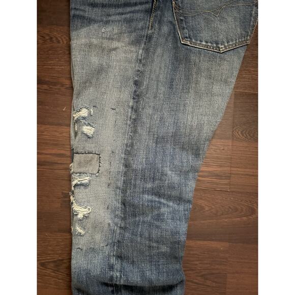 $228 Mens Size 35x30 Polo Ralph Lauren Sullivan Slim Distressed Patchwork Jeans - Picture 7 of 13